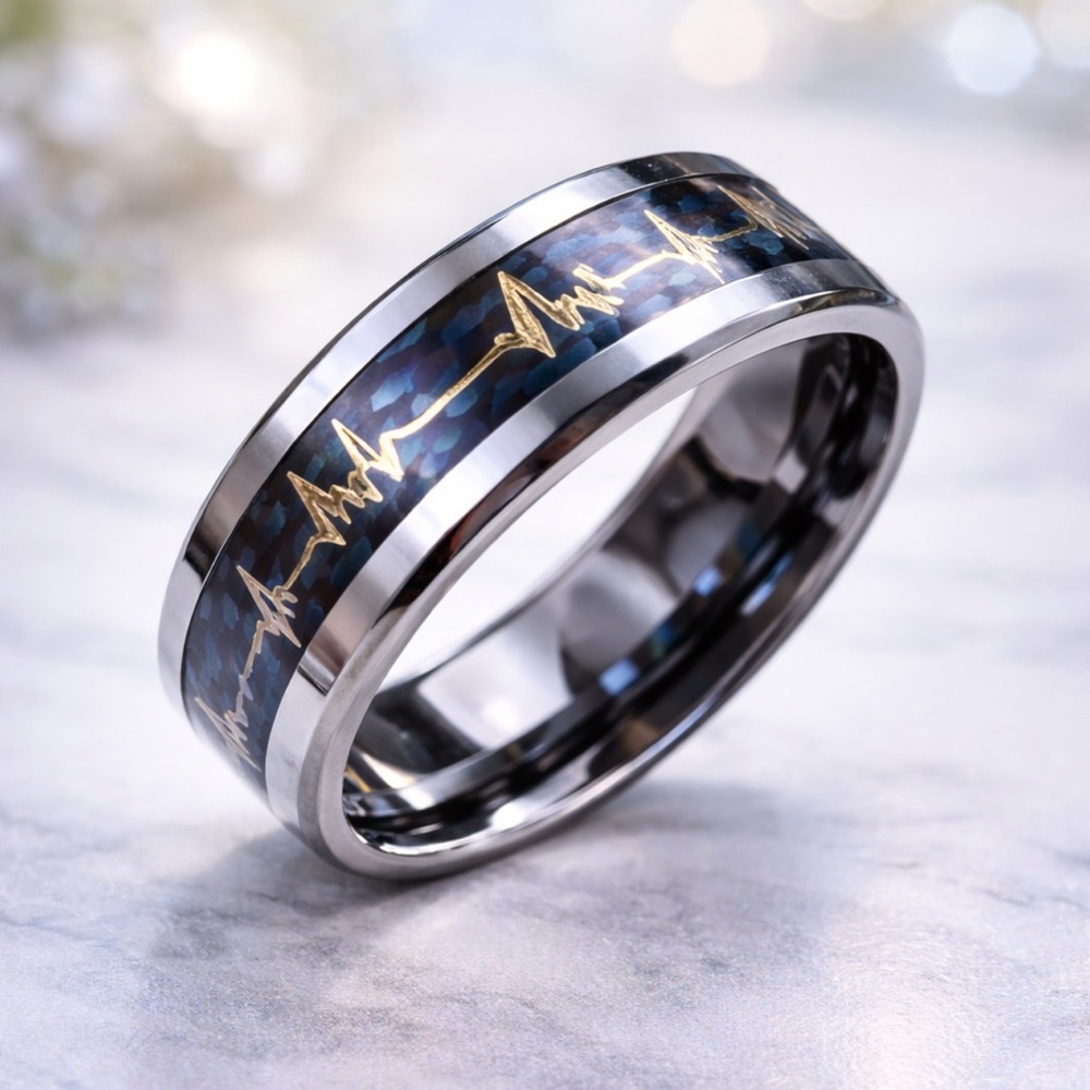 Stylish Silver and Blue Men's Ring with Gold Detailing